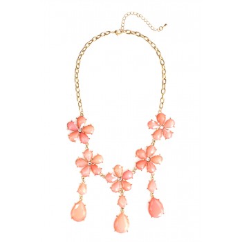 Daisy Bloom Coral Flower Fringe Necklace